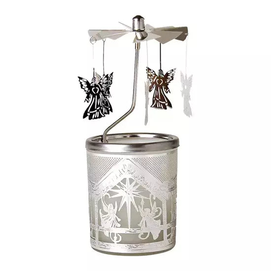 Въртящ се свещник от стъкло и метал с ангелчета