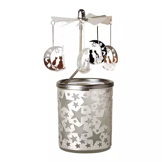 Въртящ се свещник от стъкло и метал с котета