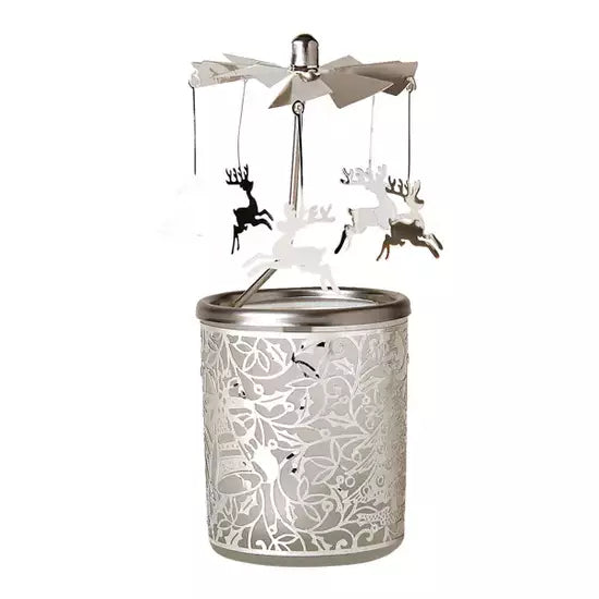 Въртящ се свещник от стъкло и метал с елени