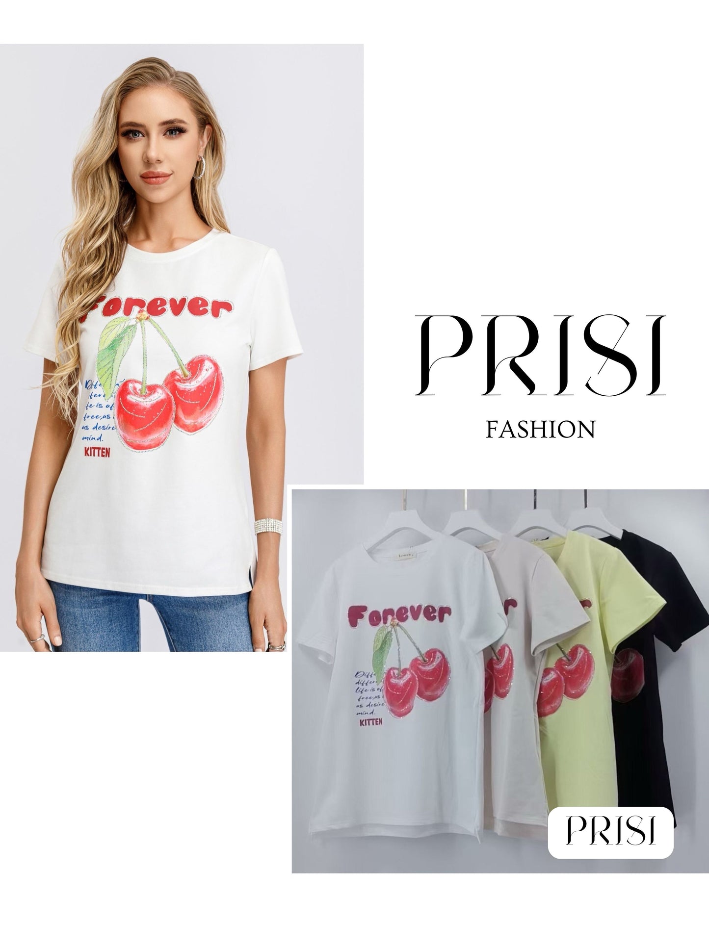 Тениска с принт черешки