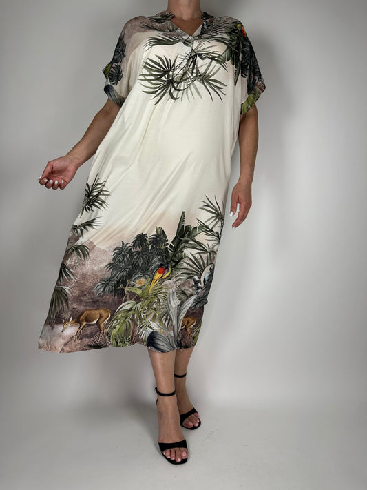 Дълга-лятна рокля с къс ръкав