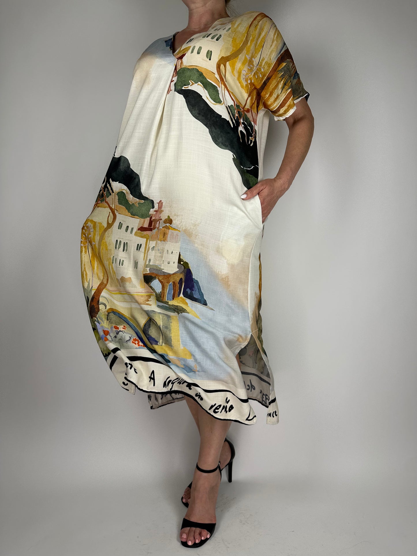 Елегантна-дълга-лятна рокля с къс ръкав