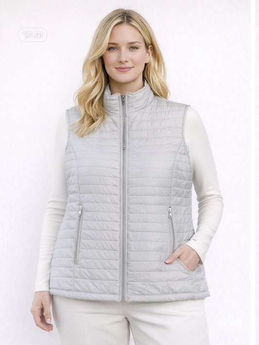 Двулицев дамски елек с цип и пълнеж от силиконова вата