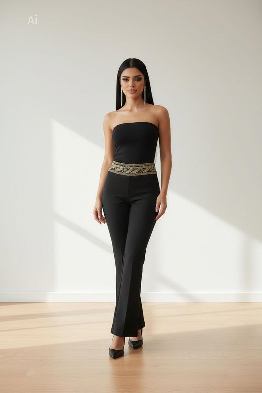 Панталон „Чарлстон“ – дълъг със златна шевица, елегантен модел с изтънчен силует