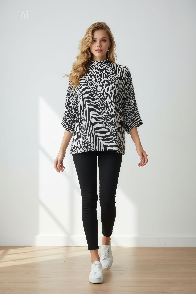 Дамска блуза с артистичен анималистичен принт