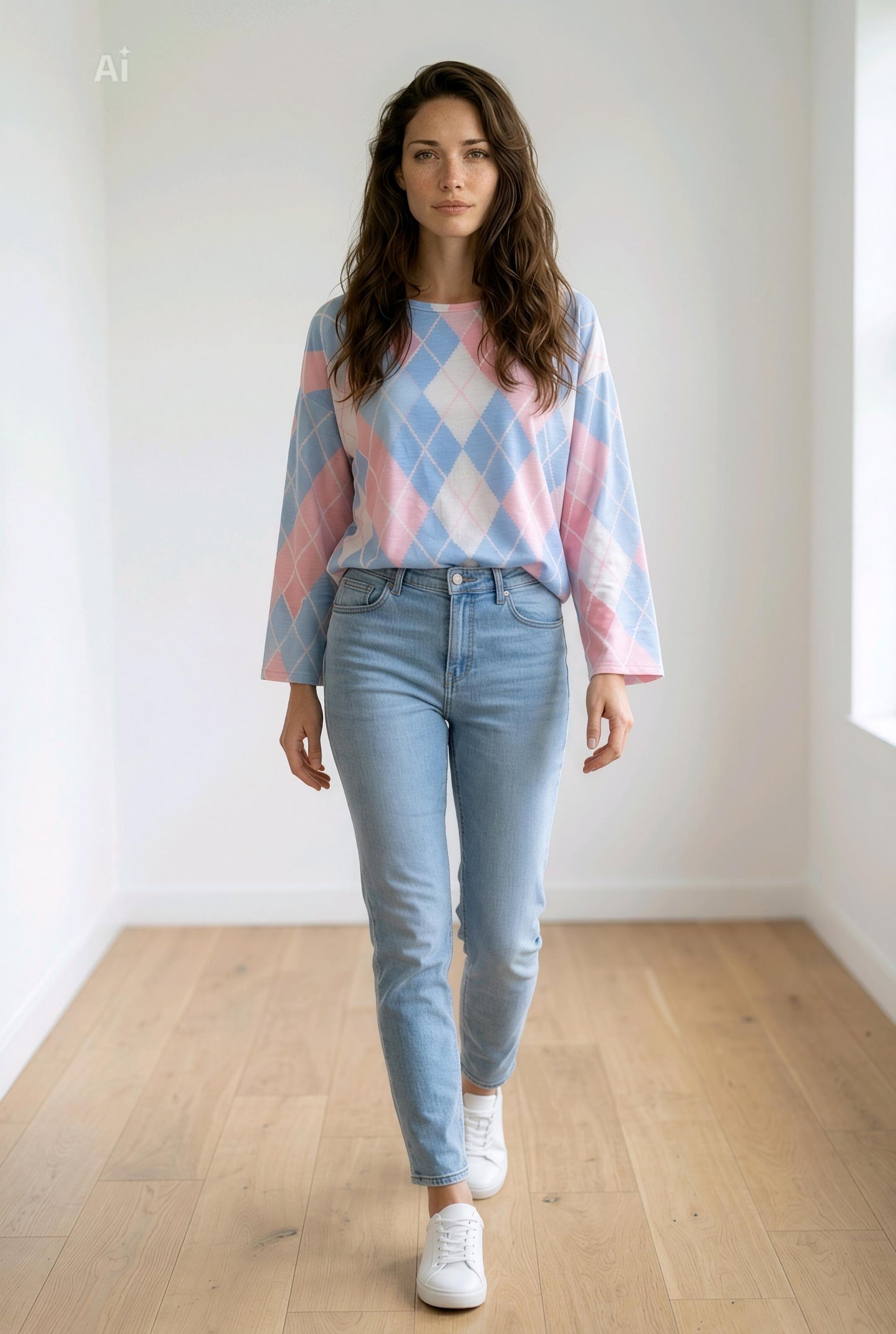 Свободна блуза с модерен геометричен принт и ластик в талията