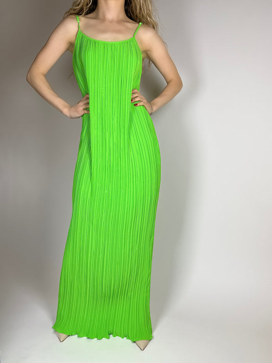 Зелена рокля хармоника с широк колан