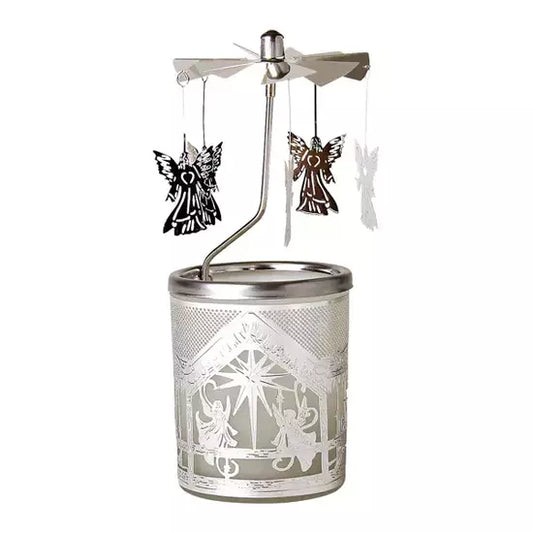 Въртящ се свещник от стъкло и метал с ангелчета