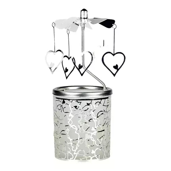 Въртящ се свещник от стъкло и метал със сърца