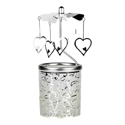 Въртящ се свещник от стъкло и метал със сърца