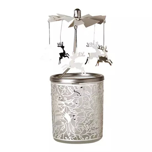 Въртящ се свещник от стъкло и метал с елени