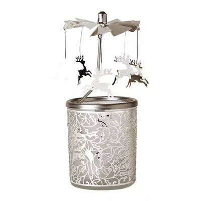 Въртящ се свещник от стъкло и метал с елени