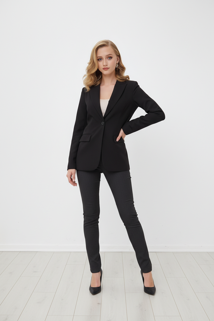 Елегантно вталено сако с изчистена линия и класически ревер