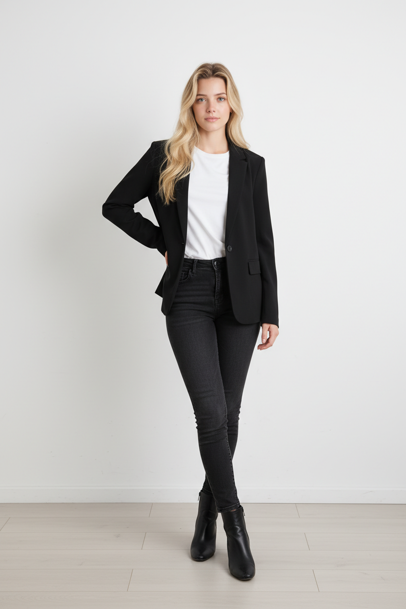 Елегантно вталено сако с изчистена линия и класически ревер