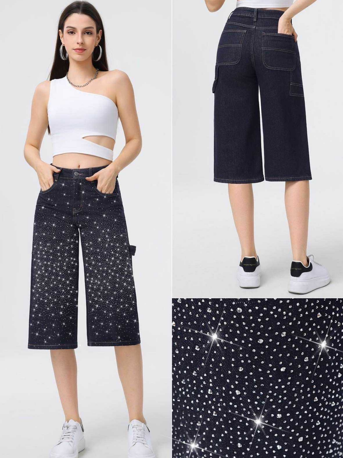 Дънки 3/4 с камъни