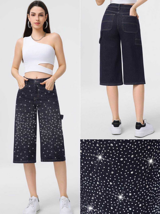 Дънки 3/4 с камъни