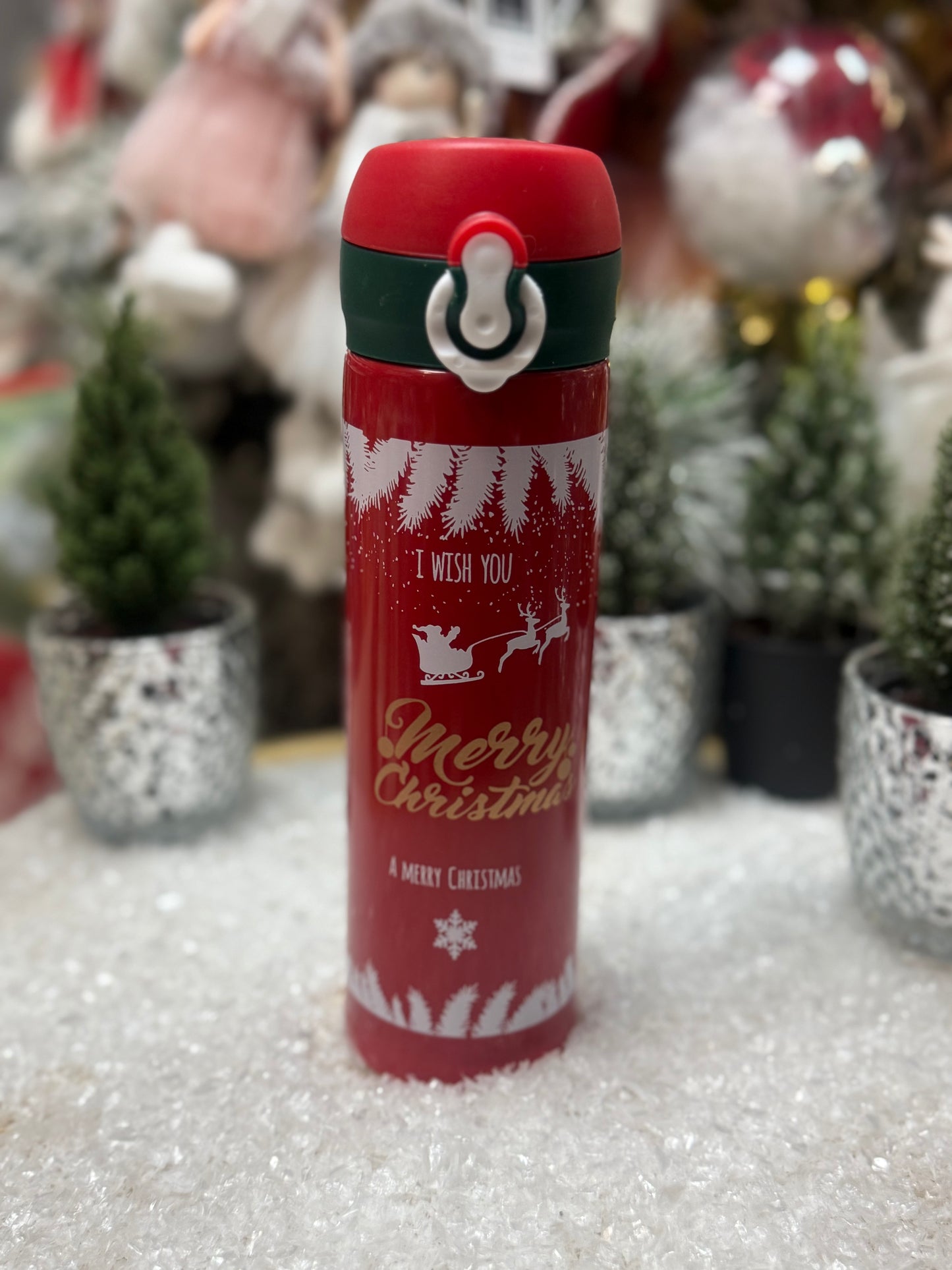Червен термос с коледни мотиви