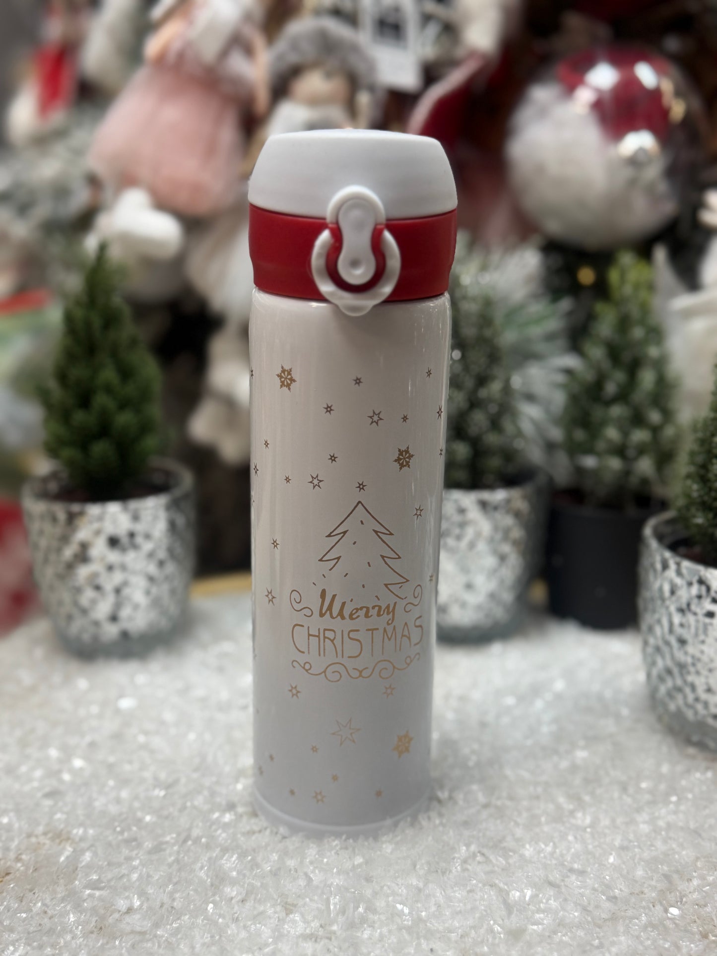 Бял термос с коледни мотиви