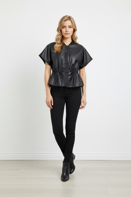 Тренч еко кожа черен