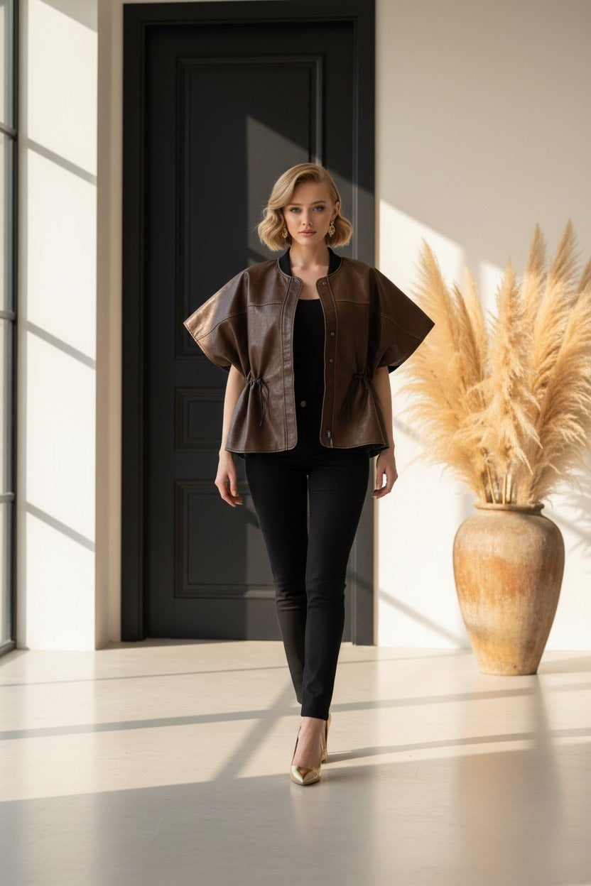 Тренч еко кожа кафяв