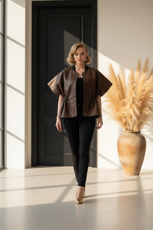 Тренч еко кожа кафяв