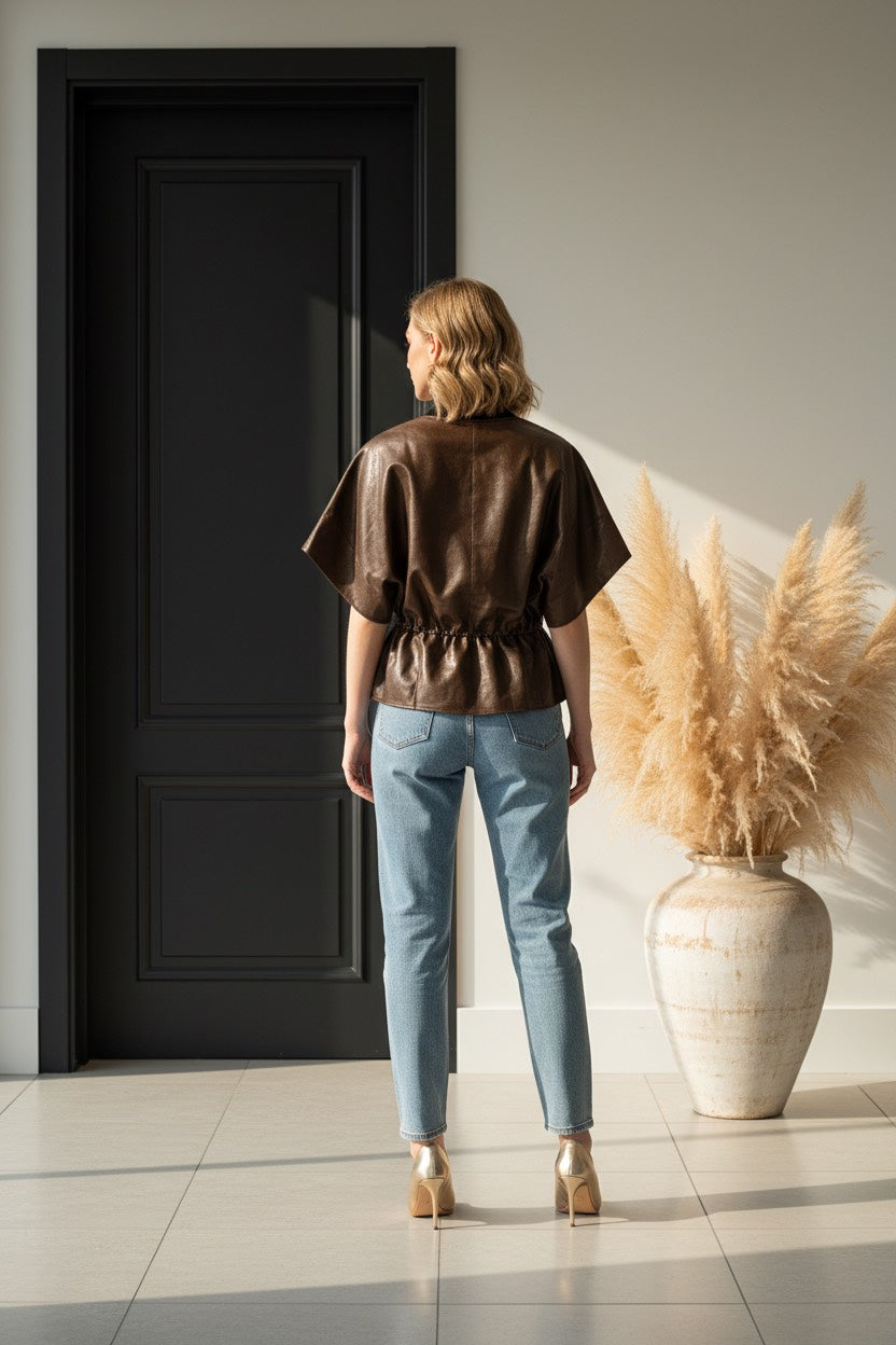 Тренч еко кожа кафяв