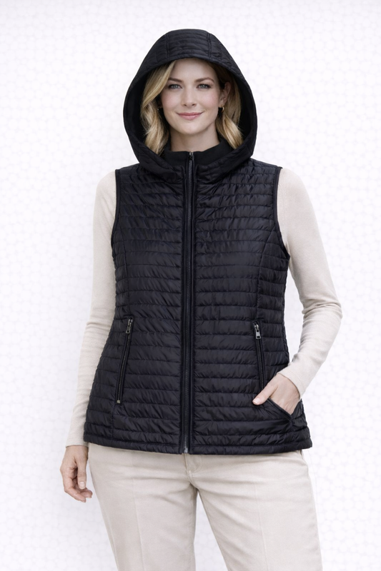 Елегантен дамски елек с качулка, дълъг до ханша