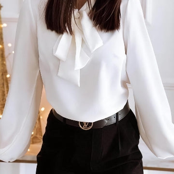 Червена-елегантна дамска риза с панделка