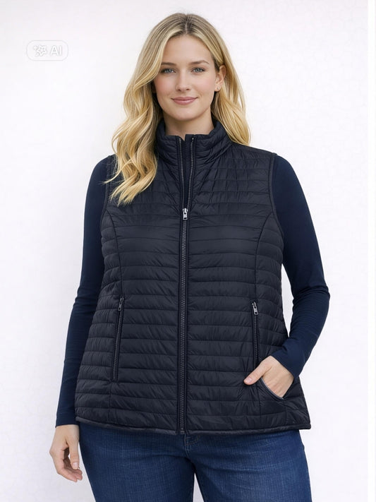 Двулицев дамски елек с цип и пълнеж от силиконова вата