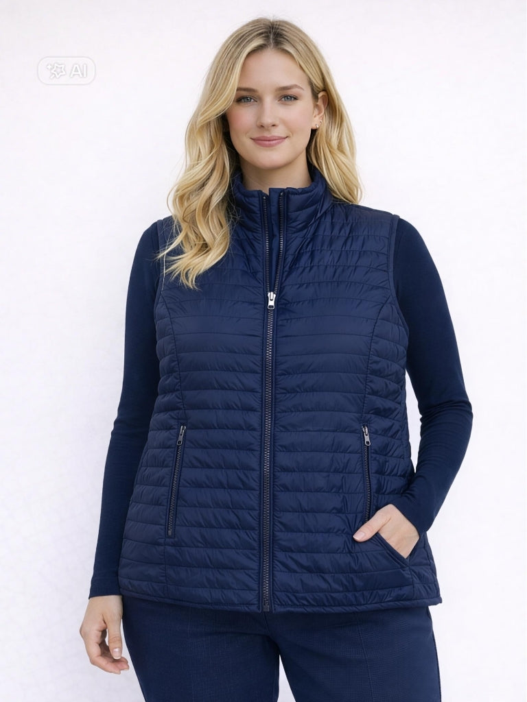 Двулицев дамски елек с цип и пълнеж от силиконова вата