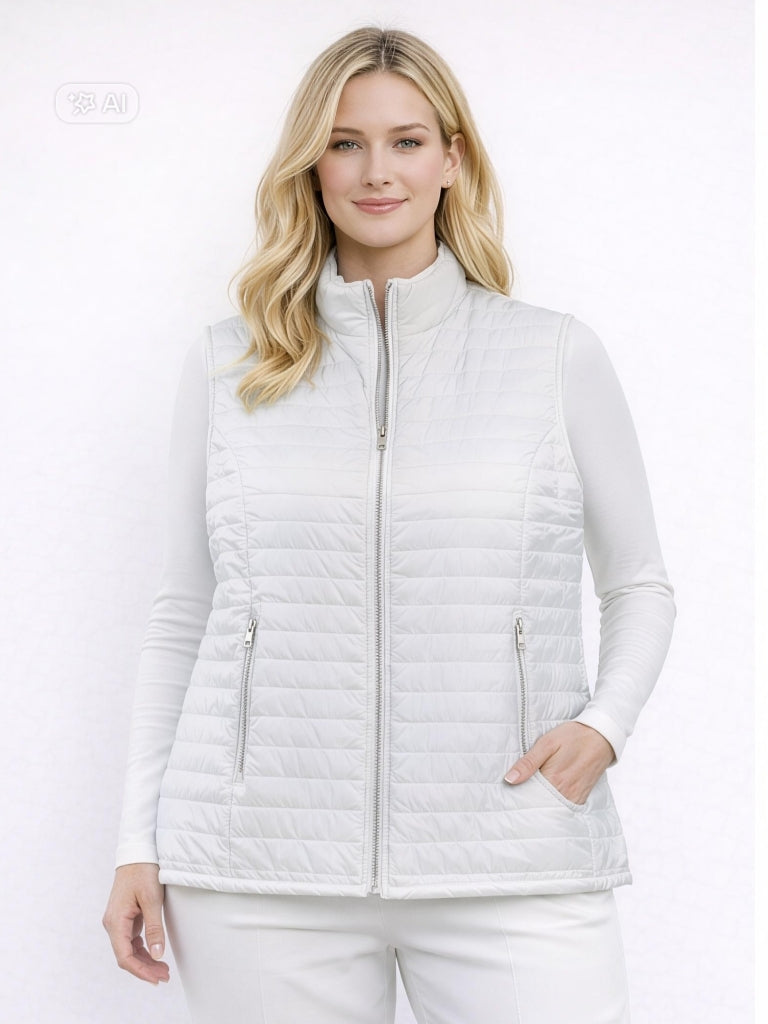 Двулицев дамски елек с цип и пълнеж от силиконова вата