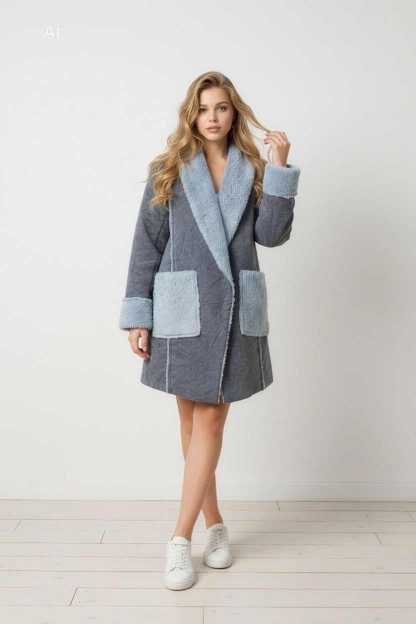 Стилно палто от еко кожа, без закопчаване