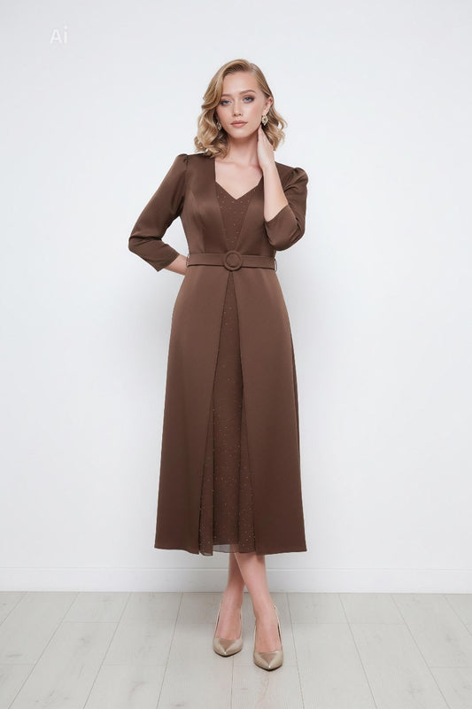 Стилна и елегантна рокля с миди дължина и 7/8 ръкав