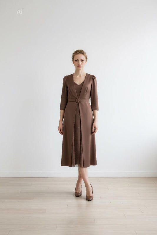 Стилна и елегантна рокля с миди дължина и 7/8 ръкав