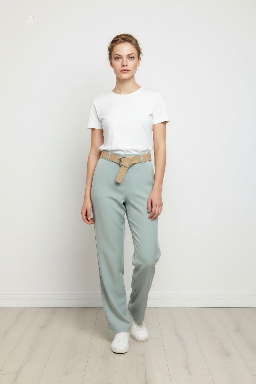 Елегантен дамски панталон с права, свободна линия и колан