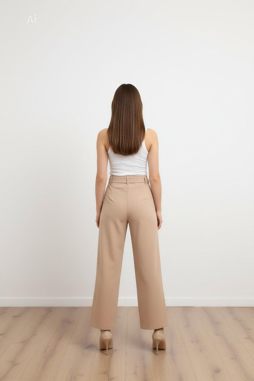 Елегантен дамски панталон с права, свободна линия и колан