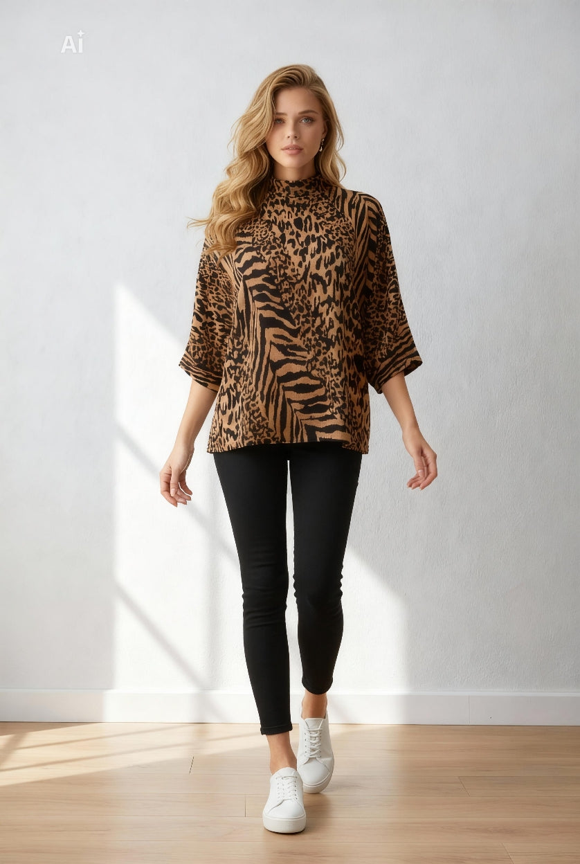 Дамска блуза с артистичен анималистичен принт