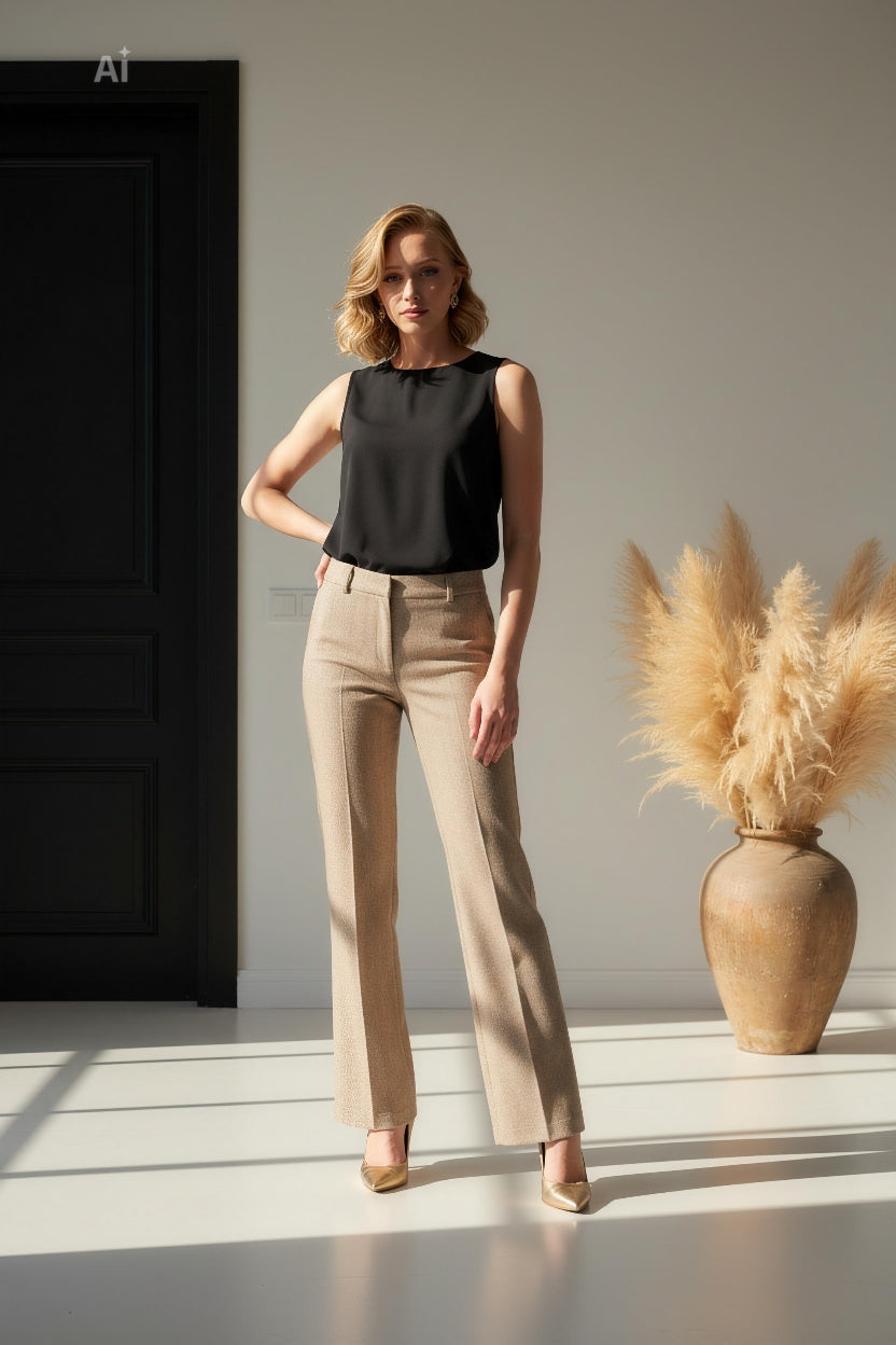 Елегантен панталон с прав, широк крачол и вталена линия в ханша