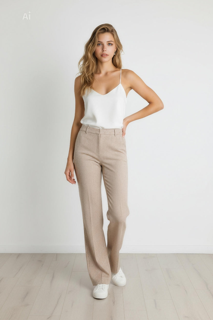 Елегантен панталон с прав, широк крачол и вталена линия в ханша