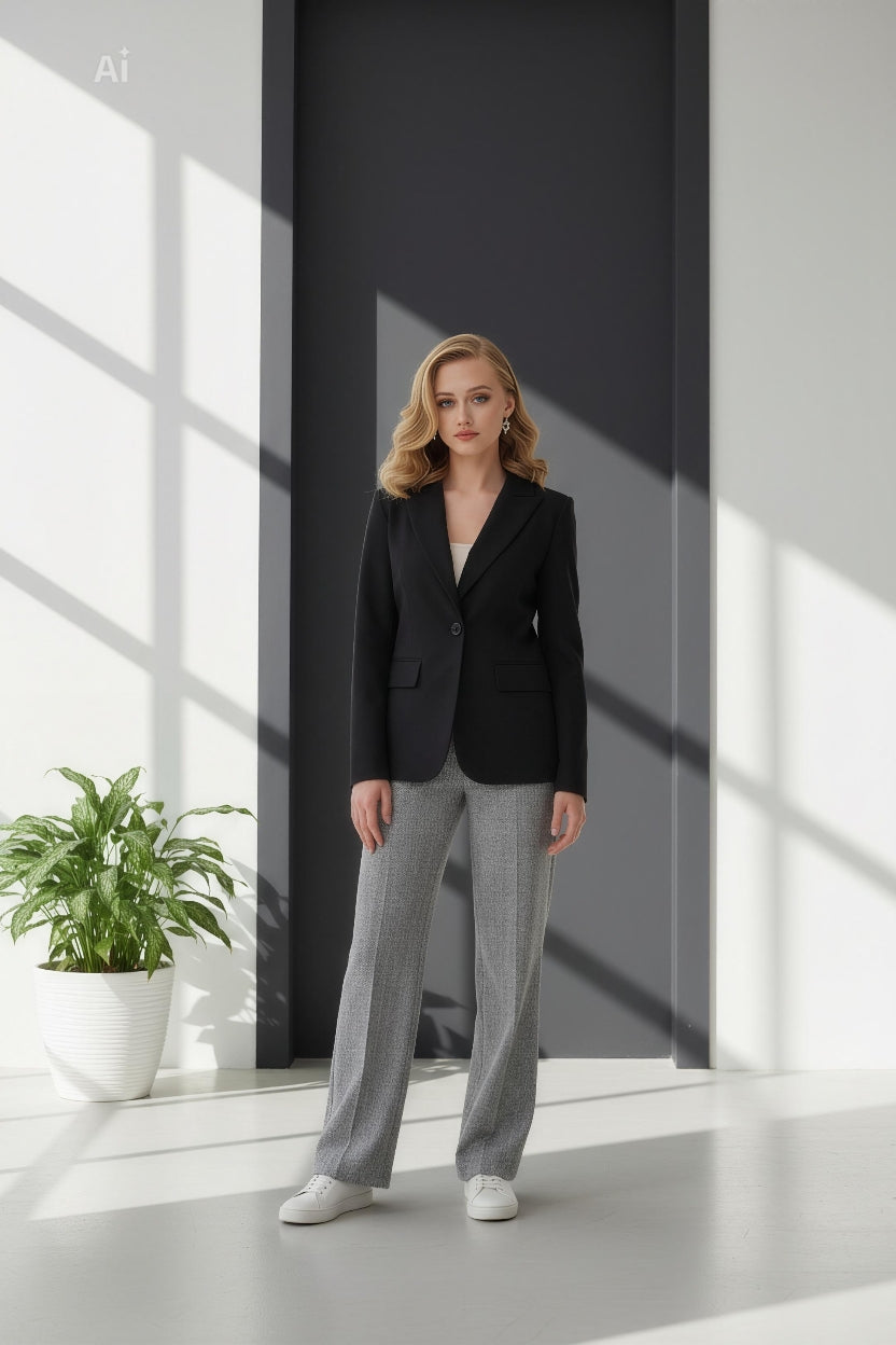 Елегантен панталон с прав, широк крачол и вталена линия в ханша