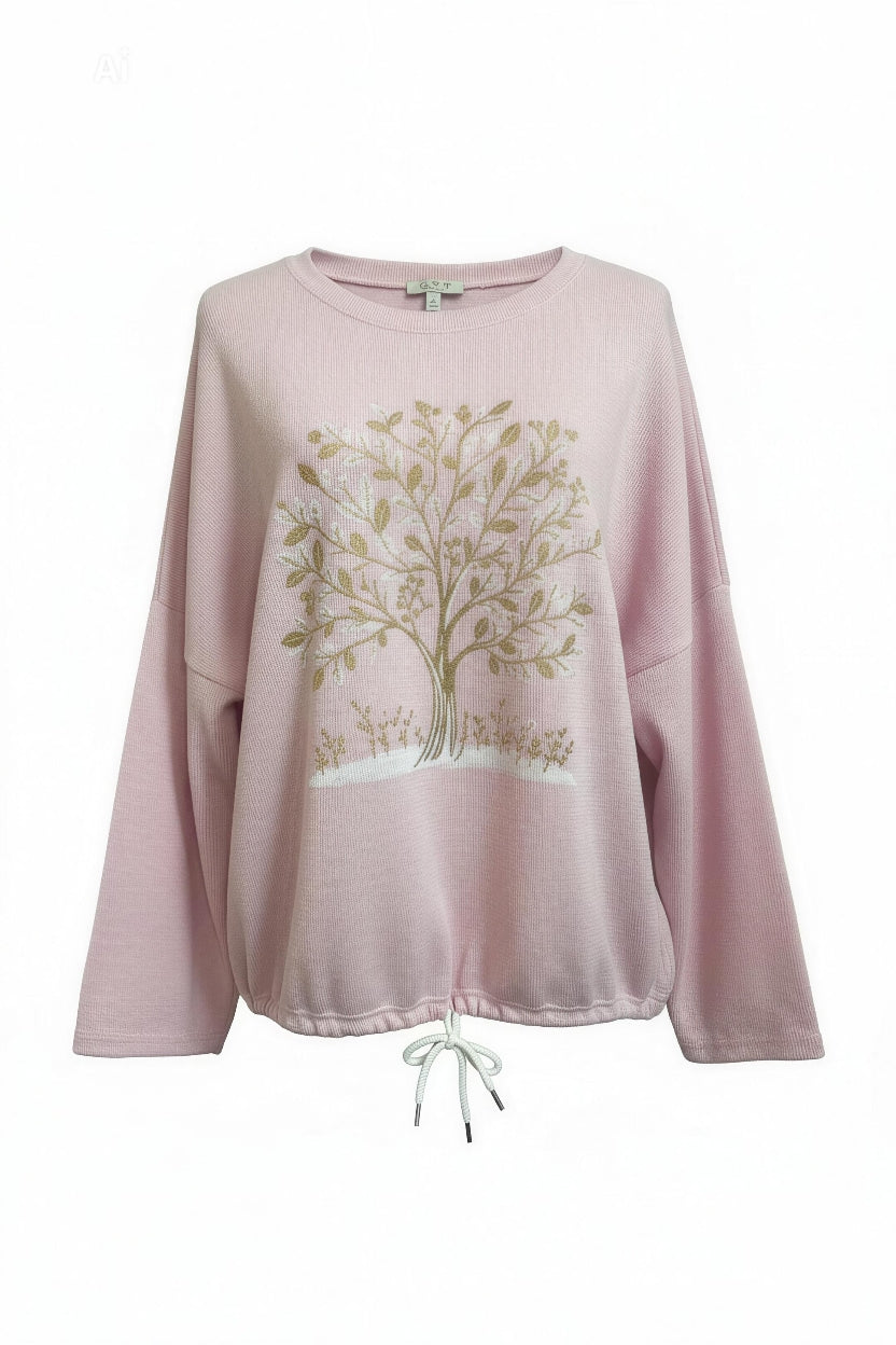 Стилна дамска блуза със свободна кройка, с дълъг ръкав и с дървото на живота