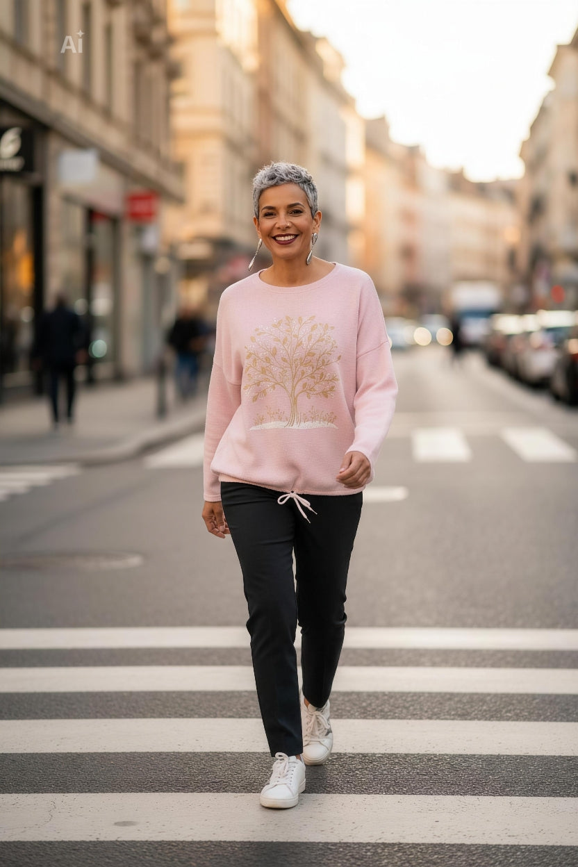 Стилна дамска блуза със свободна кройка, с дълъг ръкав и с дървото на живота