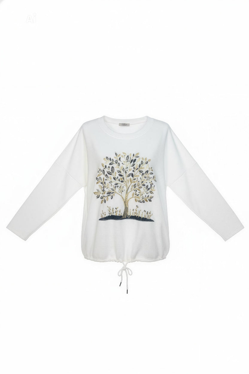 Стилна дамска блуза със свободна кройка, с дълъг ръкав и с дървото на живота
