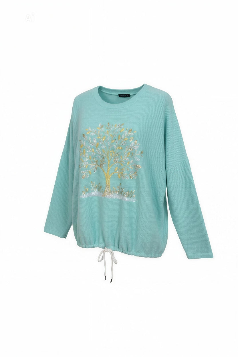 Стилна дамска блуза със свободна кройка, с дълъг ръкав и с дървото на живота