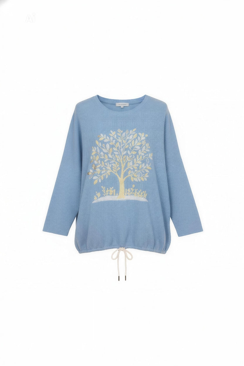 Стилна дамска блуза със свободна кройка, с дълъг ръкав и с дървото на живота