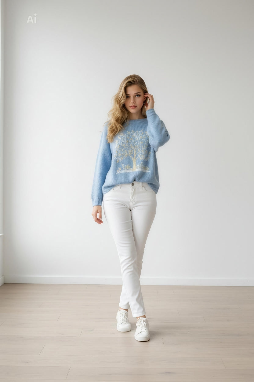 Стилна дамска блуза със свободна кройка, с дълъг ръкав и с дървото на живота