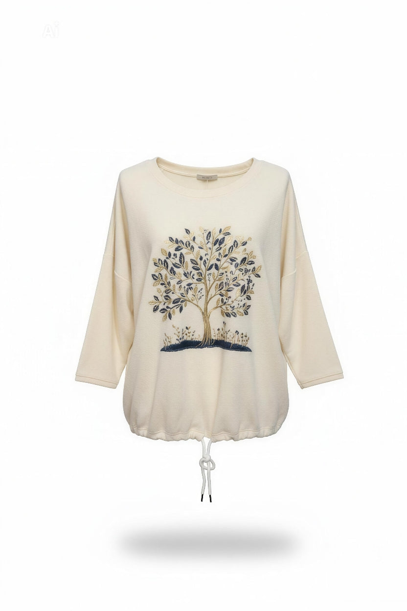 Стилна дамска блуза със свободна кройка, с дълъг ръкав и с дървото на живота