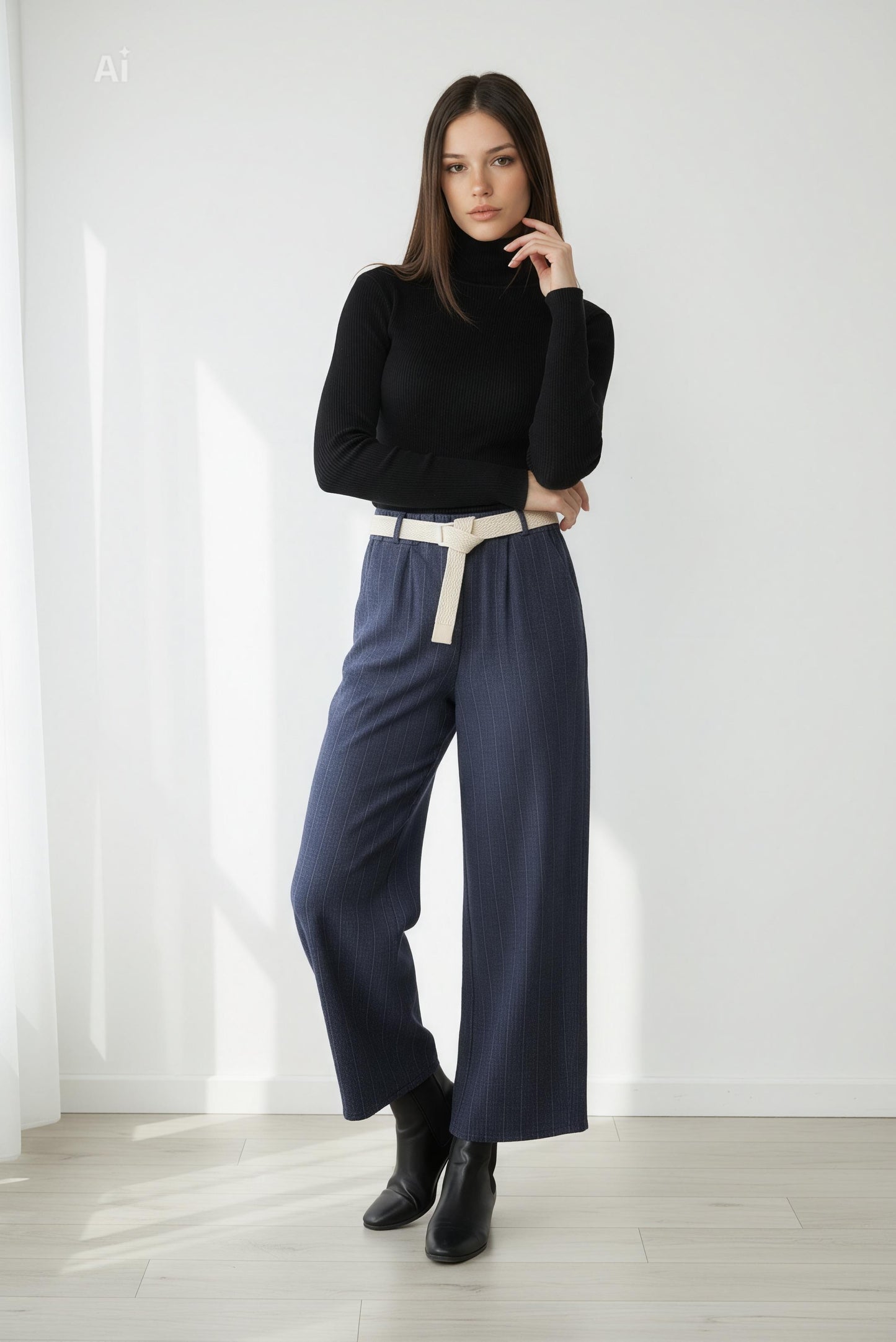 Панталон с прави широки крачоли, цвят Деним