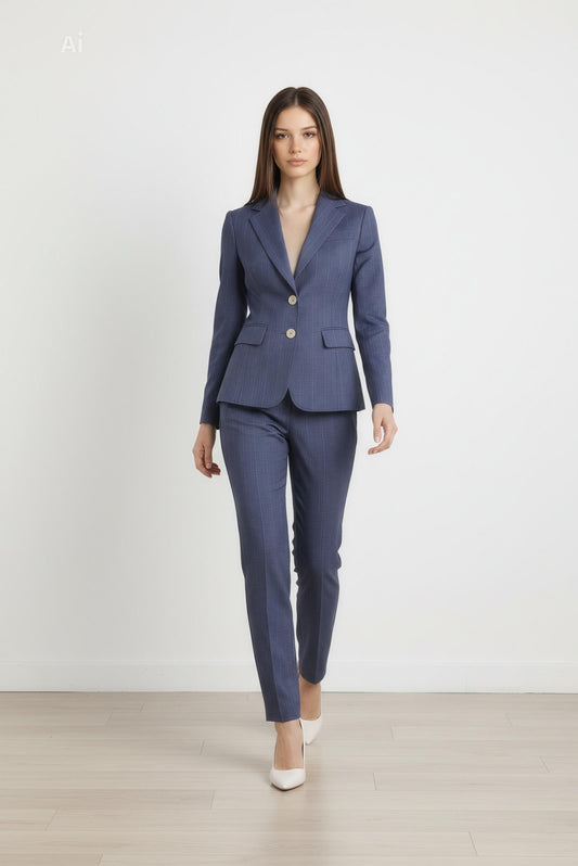 Елегантно вталено сако до ханша, цвят Деним