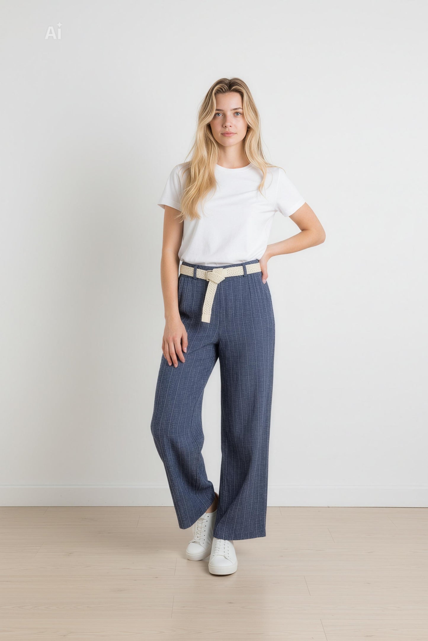 Панталон с прави широки крачоли, цвят Деним